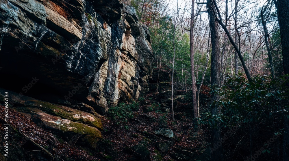 Fototapeta premium Scenic Rocky Outcrop Surrounded by Dense Forest Wilderness