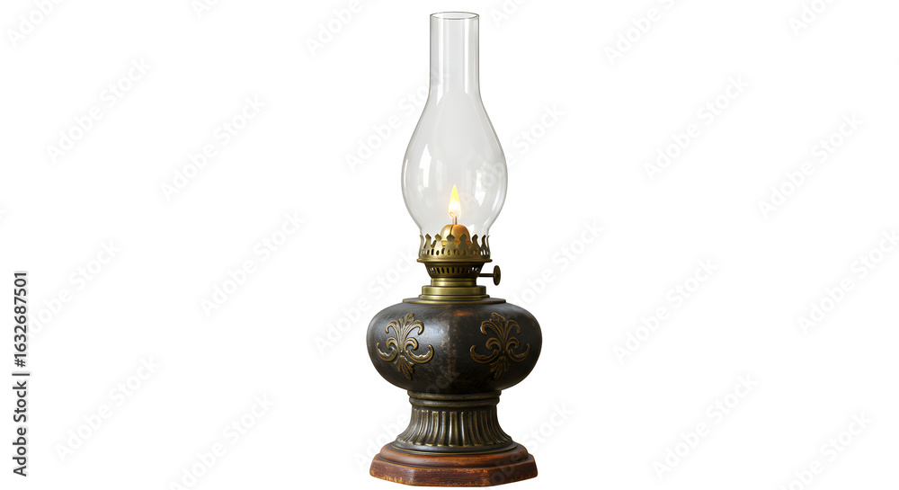Fototapeta premium Antique Kerosene Lantern – Isolated on White Studio Background 