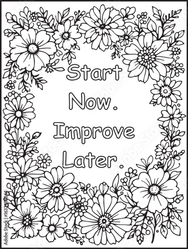 Growth Mindset Coloring Page: Printable floral pattern: Encouraging affirmation to color
