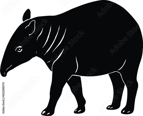 Tapir Walking Silhouette Vector