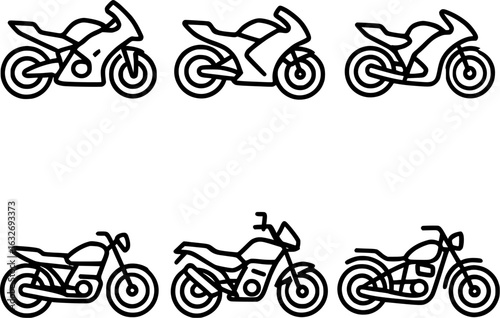 Heavy motorcycle icon collection bold black line art white background