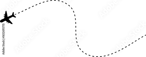 Airplane following a dashed wave line path.