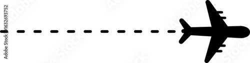 Short straight dashed line forming a travel route with a plane icon at the end.