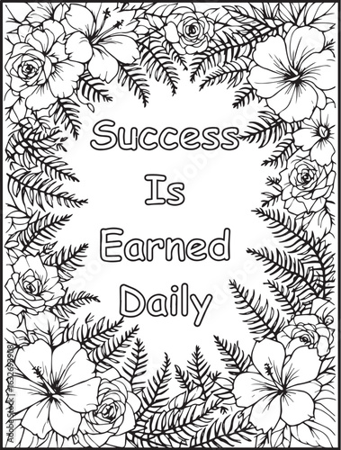 Growth Mindset Coloring Page: Printable floral pattern: Motivational saying to color