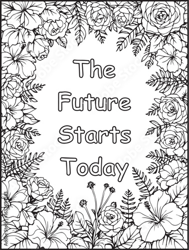 Growth Mindset Coloring Page: Printable floral pattern: Encouraging words to color