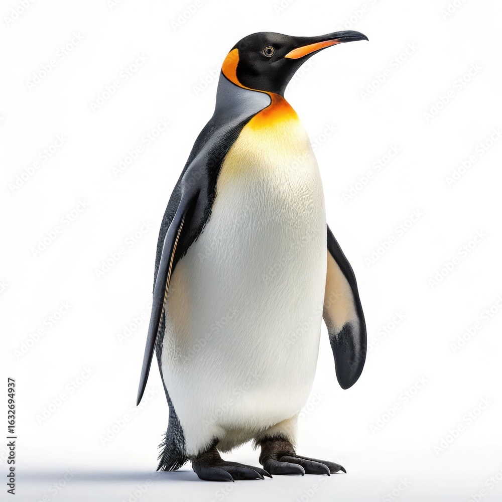 Fototapeta premium A majestic king penguin standing tall, showcasing wildlife and natural beauty in a portrait isolated on white background