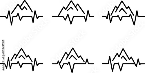 Mountain Heartbeat Line Minimalist Vector Icons Set
