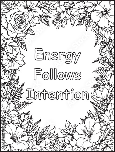 Growth Mindset Coloring Page: Printable floral pattern: Positive words to color