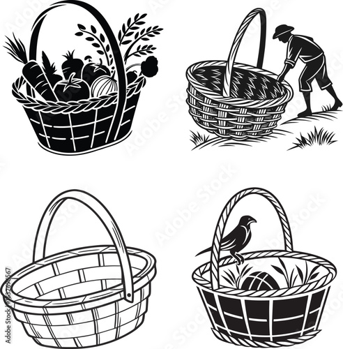 A vector illustration of lack silhouette basket with white background