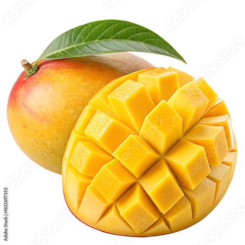 Mango, mango with light falling on it from an angle making it more visible and attractive, close-up, transparent background