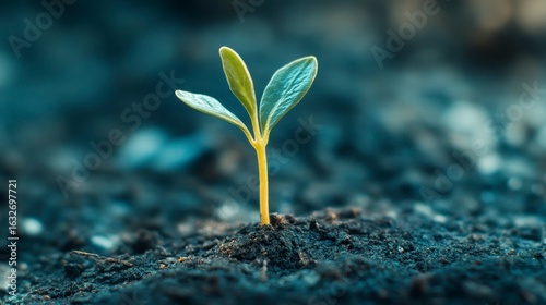 Fresh Green Seedling Emerging from Dark Soil in Natural Environment