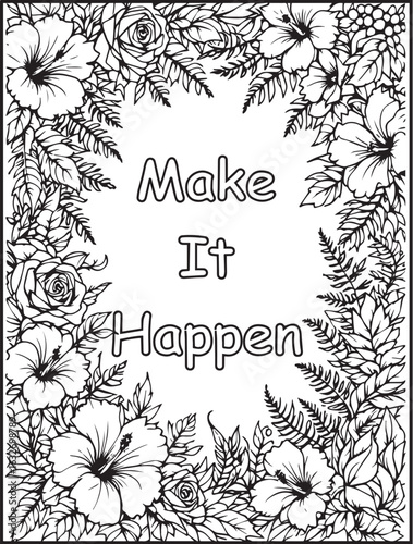 Growth Mindset Coloring Page: Printable floral pattern: Positive quote to color