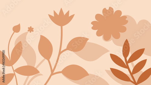 Abstract floral illustration with overlapping shapes in earth tone colors for design elements