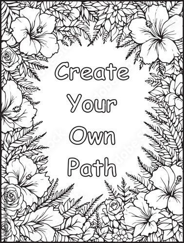 Growth Mindset Coloring Page: Printable floral pattern: Motivational quote to color