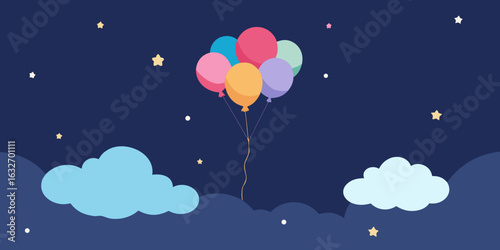 balloon bouquet in dreamy galaxy sky background
