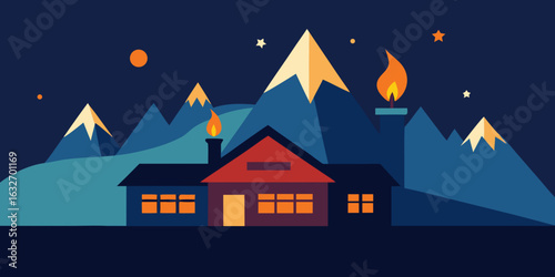 mountain chalet birthday party with fireplace