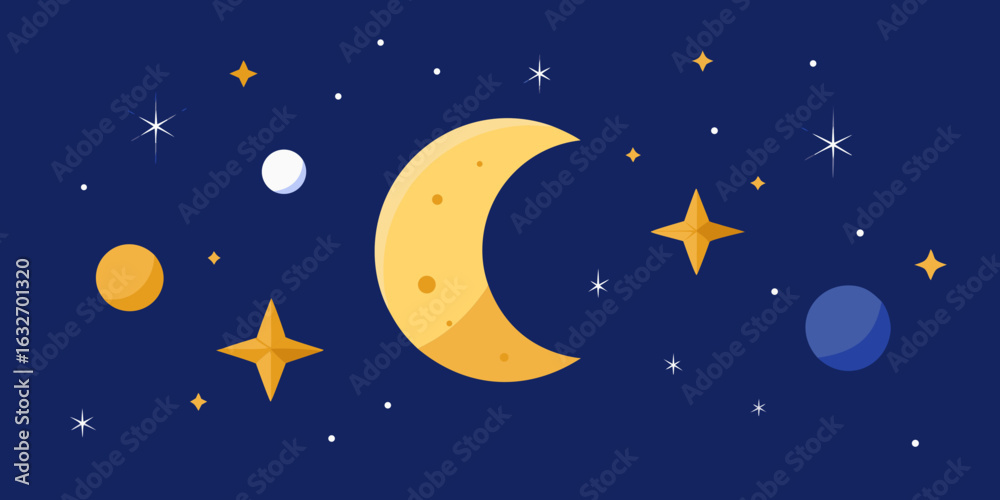 Fototapeta premium celestial birthday moon phases golden stars theme