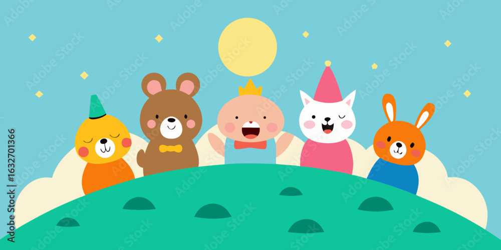Naklejka premium animal choir birthday singing hill cute party scene