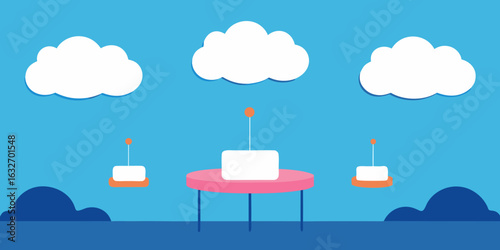 floating birthday table in marshmallow clouds