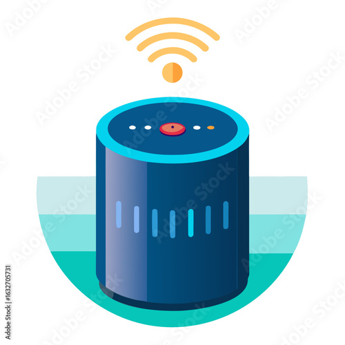 Smart speaker with Wi Fi signal emanating from the top voice assistant technology