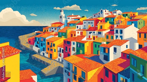Vibrant italian coastal village with colorful buildings and blue sea