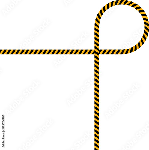 A line making a loop and going in a perpendicular direction with yellow and black diagonal stripes resembling a traffic sign.