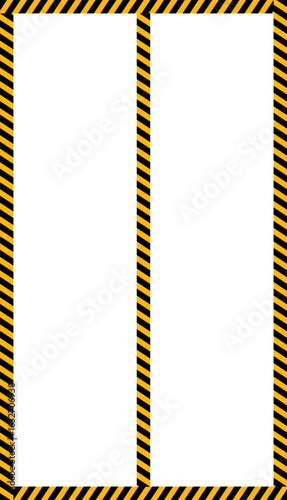 Vertical line dividing rectangle in two parts with diagonal yellow and black lines in a traffic sign.