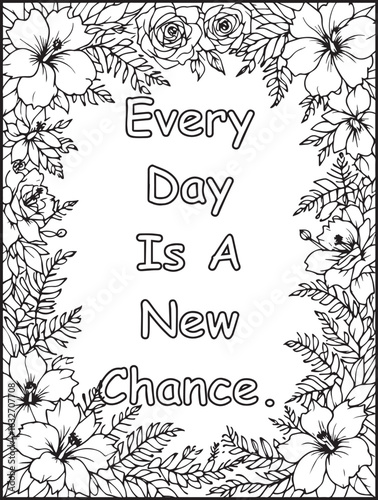 Floral coloring page for kids and adults: Printable inspirational words to color