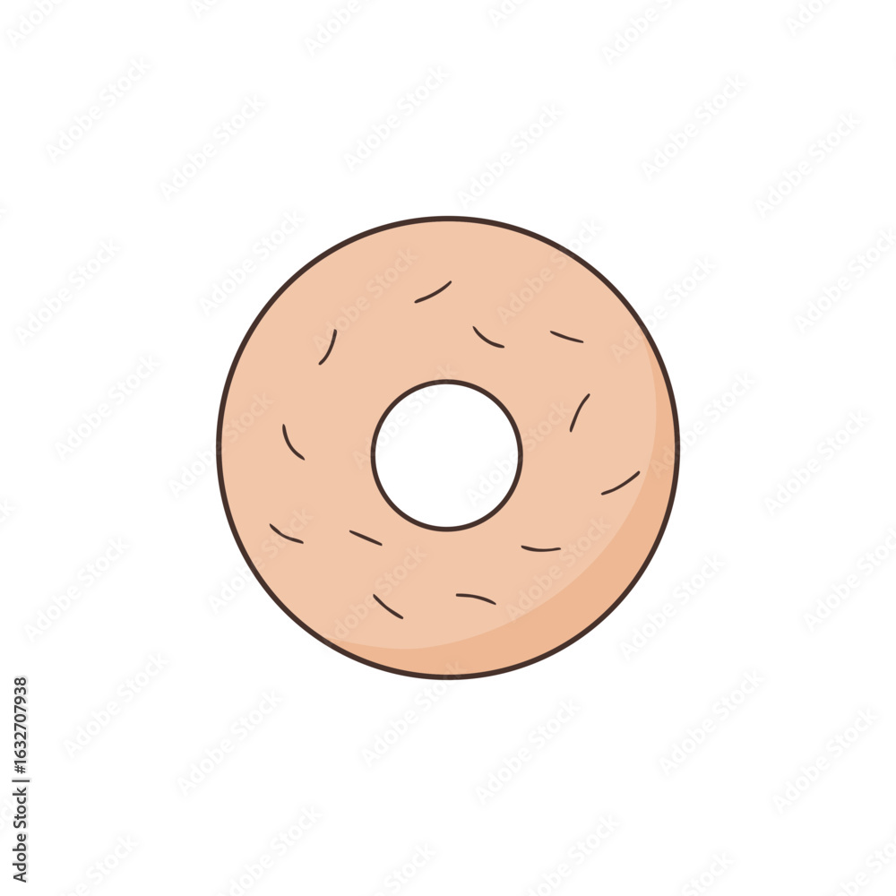 Fototapeta premium Simple Cartoon Donut with Brown Outline Scattered Lines food sweet
