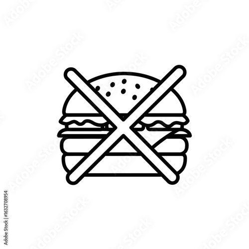 Healthy Nutrition Icon: No Burger Symbol in Vector Style  