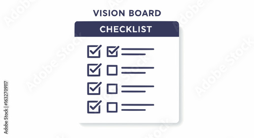 Illustration of a vision board checklist with checkmarks and empty boxes on a white background design