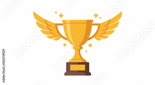 Illustration of a golden trophy with wings and sparkles representing success and achievement award