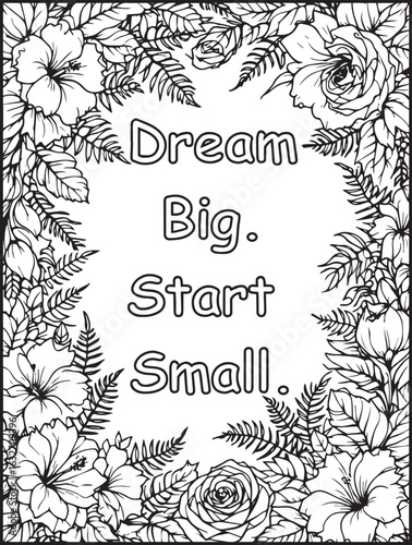 Floral coloring page for kids and adults: Printable empowering quote to color