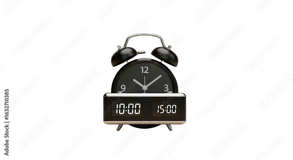 Fototapeta premium Classic black alarm clock displaying 1000 and 1500 times