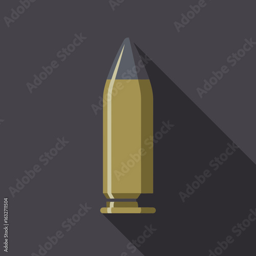 Single bullet with a long shadow pointing to the right side.