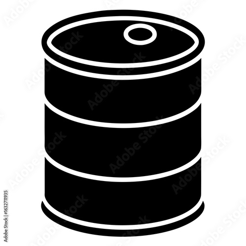 Black silhouette of a metal barrel with three horizontal bands oil drum container