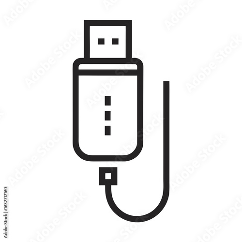 USB flash drive icon with a cable and connector storage memory