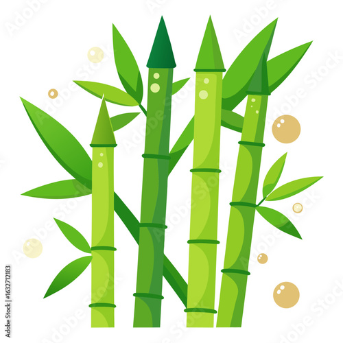 Green bamboo stalks with leaves and floating bubbles plant nature