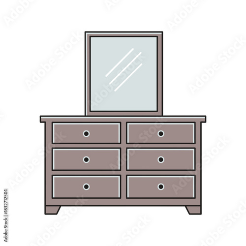Brown dresser with six drawers and a mirror.