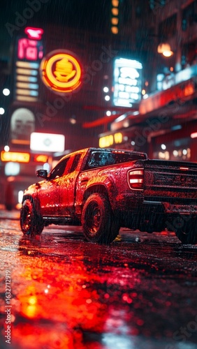 Rainy Night Cityscape Truck