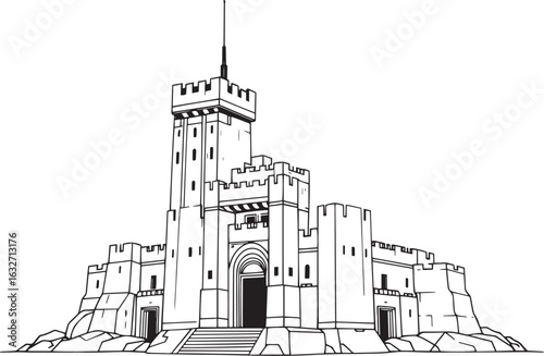 A powerful defensive fortress. The illustration expresses power and steadfastness. Hand drawn vector illustration