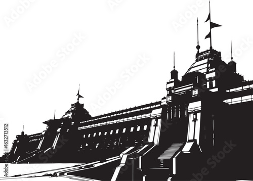A powerful defensive fortress. The illustration expresses power and steadfastness. Hand drawn vector illustration