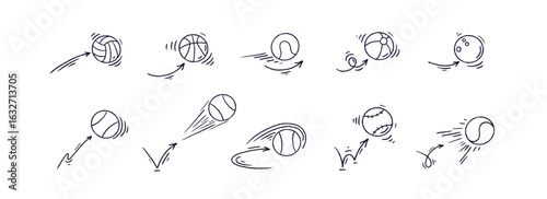 Ball bounce. Arrows set. Tennis sign