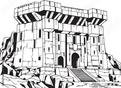 A powerful defensive fortress. The illustration expresses power and steadfastness. Hand drawn vector illustration