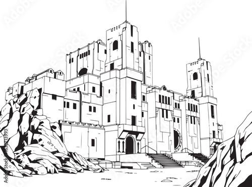 A powerful defensive fortress. The illustration expresses power and steadfastness. Hand drawn vector illustration