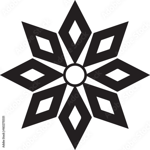 six petal diamond star vector ornamental geometric pattern mandala design radial symmetry abstract black and white icon