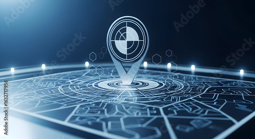 Digital Blueprint Showing Navigation Pin Icon for Route Tracking Innovation
