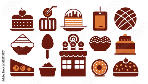 Sweet and Delicious Bakery Desserts Vector Icon Set
