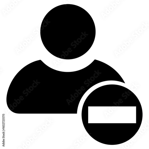 user remove icon account delete symbol, flat design profile deactivation illustration, person minus concept for administration