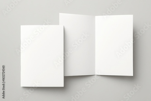 Blank white tri fold brochure and a single folded card mockup on a light gray background